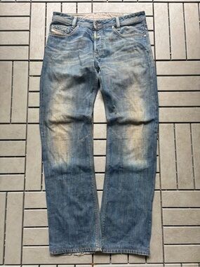 Vintage Diesel Made in Italy Koffha Leather Patch Dark blue Wash Baggy jeans